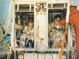 Lt. Cdr. Victor Prather and Cdr. Malcolm Ross in gondola