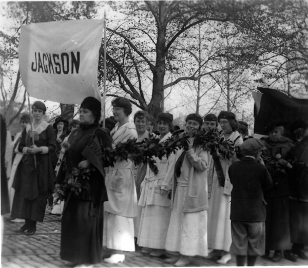 Jackson women marching in suffrage parade