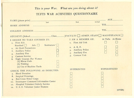 Tufts War Activities Questionnaire
